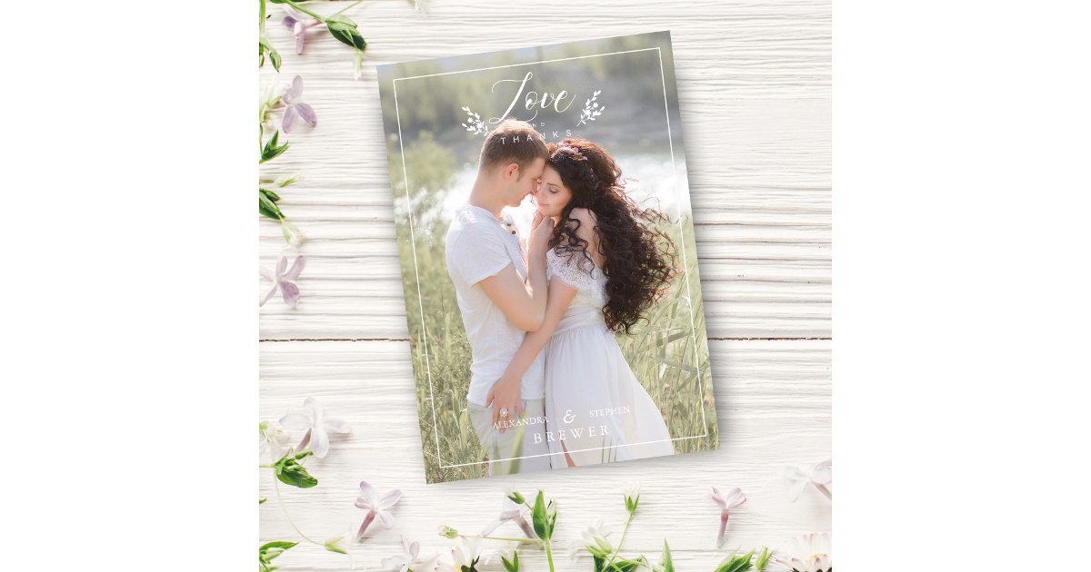 Botanical Love & Thanks Custom Photo Wedding Thank You Card | Zazzle