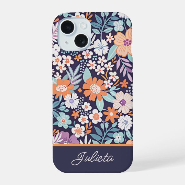 Botanical Lush Floral Pattern Script Name Iphone Case (Back)