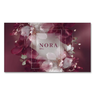 Botanical Magenta Floral Abstract White Frame Business Card Magnet