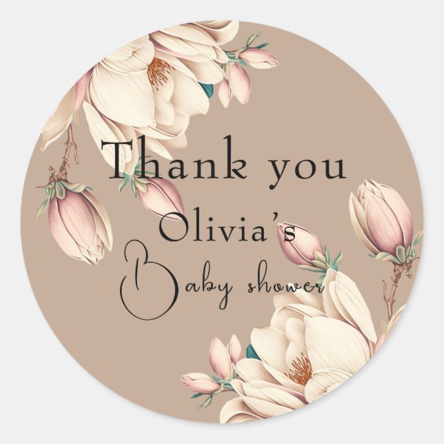 Botanical magnolia floral  classic round sticker (Front)