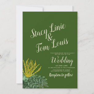 Botanical Mahonia Shrub Green Wedding Invitation
