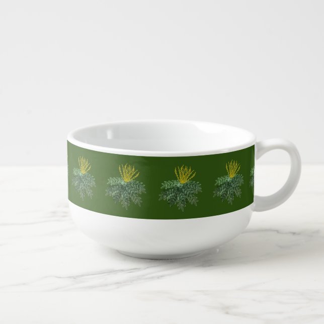 Botanical Mahonia Shrub Hand Drawn  Green  Soup Mug (Left)