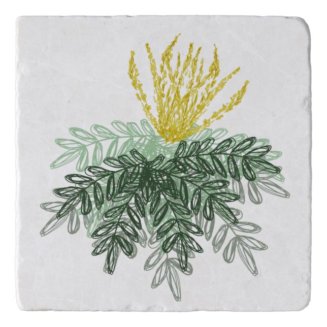 Botanical Mahonia Shrub Hand Drawn  Trivet (Front)