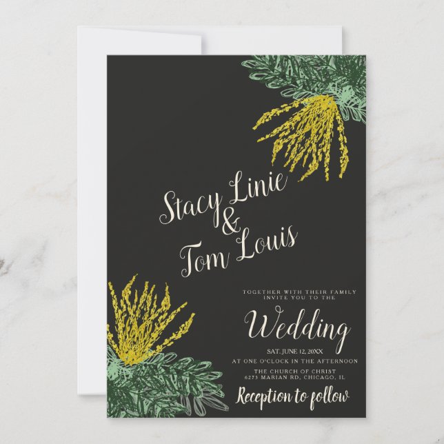 Botanical  Mahonia Shrub Wedding Invitation (Front)