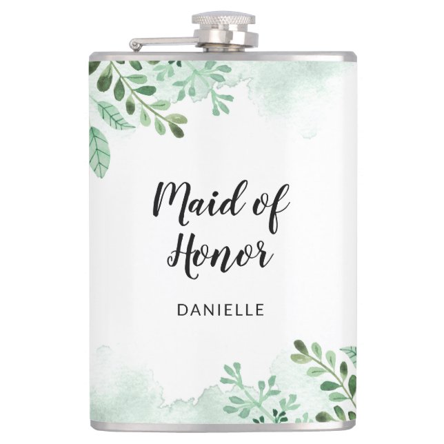 Botanical Maid of  Honor Wedding Party Gift  Flask (Front)