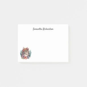 Botanical Maine Coon Cat Personalized Watercolor Post-it Notes