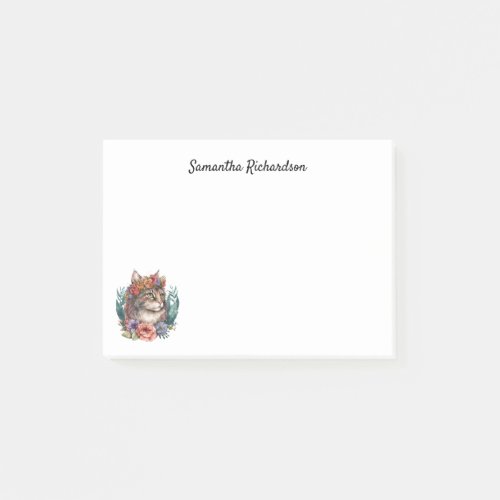 Botanical Maine Coon Cat Personalized Watercolor Post_it Notes
