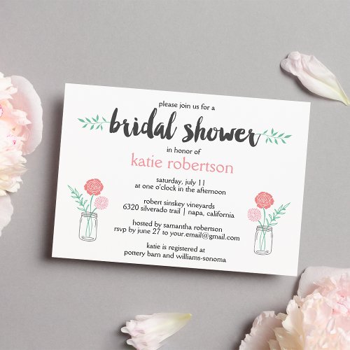 Botanical Mason Jar Bridal Shower Invitation