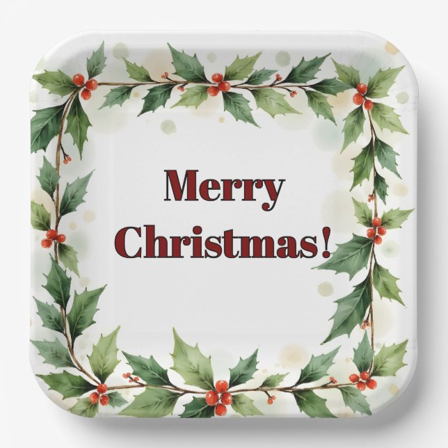 Botanical Merry Christmas  Paper Plates (Front)