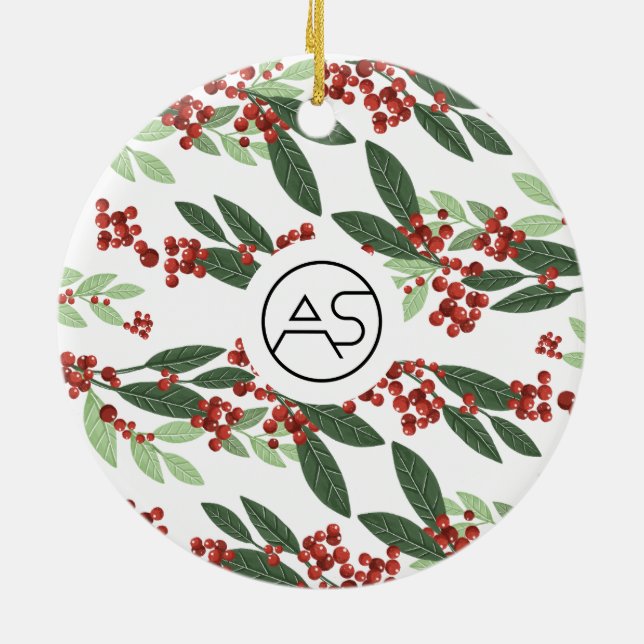 Botanical Merry Christmas Photo Logo Business Ceramic Ornament (Back)