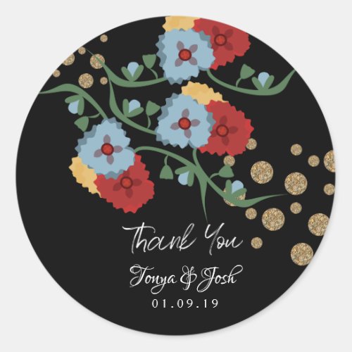 Botanical Mexican Floral Wedding Thank You Glitter Classic Round Sticker