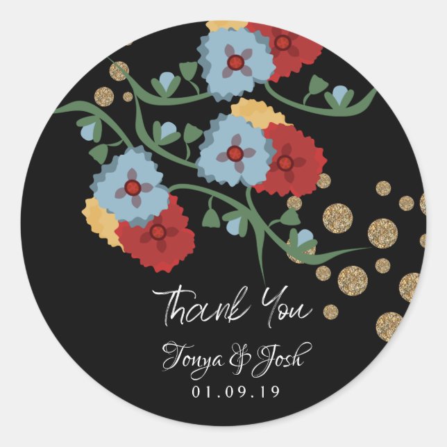 Botanical Mexican Floral Wedding Thank You Glitter Classic Round Sticker (Front)