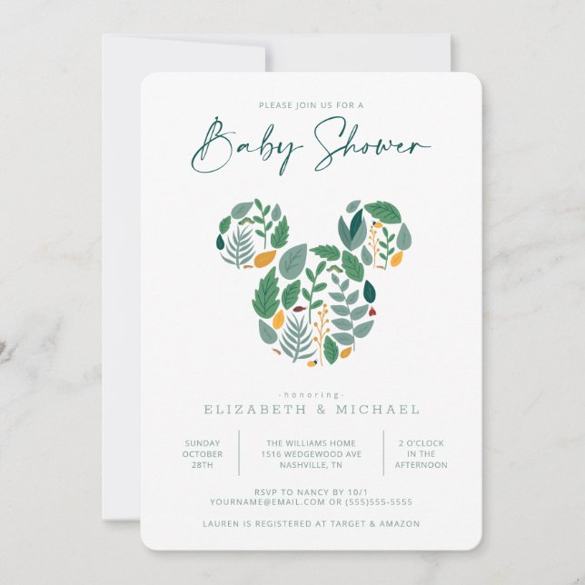Botanical Mickey Mouse Baby Shower Invitation (Front)