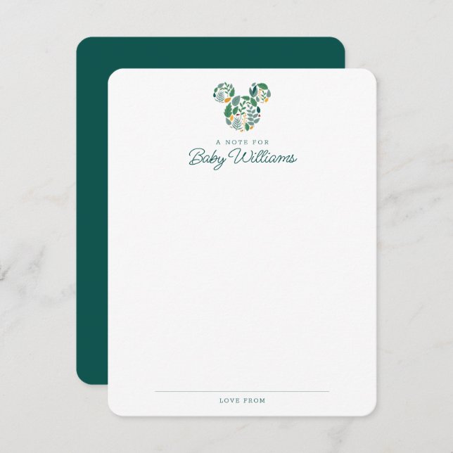 Botanical Mickey Mouse Baby Shower Note Card (Front/Back)