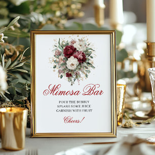 Botanical Mimosa Bar Blush Burgundy Tabletop Sign