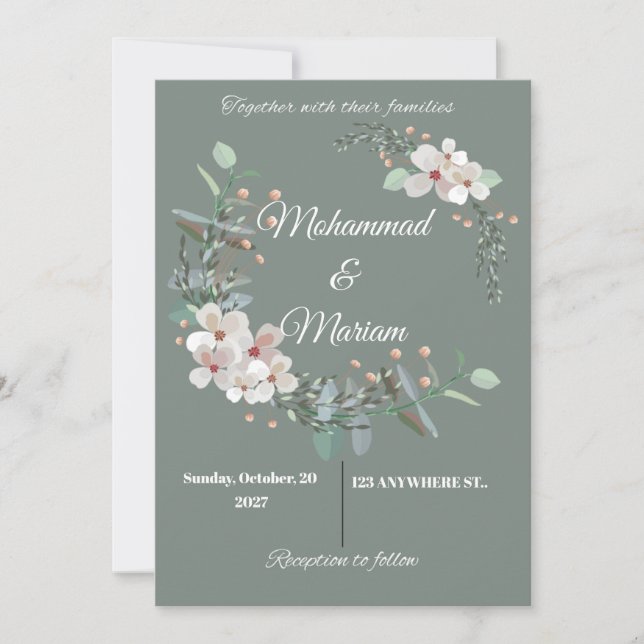 Botanical Minimal Wedding Invite | Green Floral |  (Front)