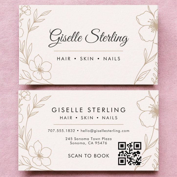 Botanical Minimalist Blush Beauty Salon QR Code Business Card