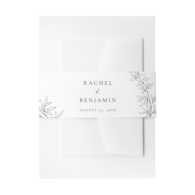 Botanical Minimalist Wedding Elegant Black White  Invitation Belly Band (Front Example)