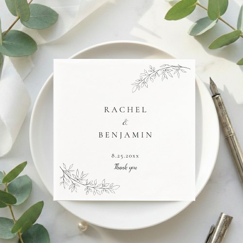 Botanical Minimalist Wedding Thank you Black White