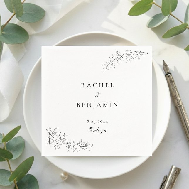 Botanical Minimalist Wedding Thank you Black White Napkins (Creator Uploaded)