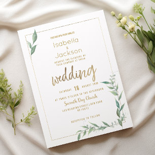 Botanical mint green gold greenery Wedding Invitation