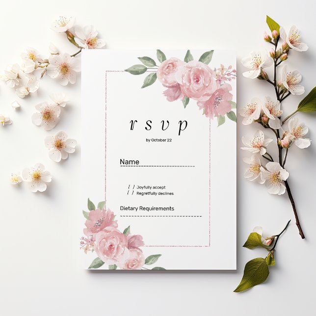 Botanical mint green pastel pink floral RSVP  Invitation (Botanical mint green pastel pink floral RSVP)