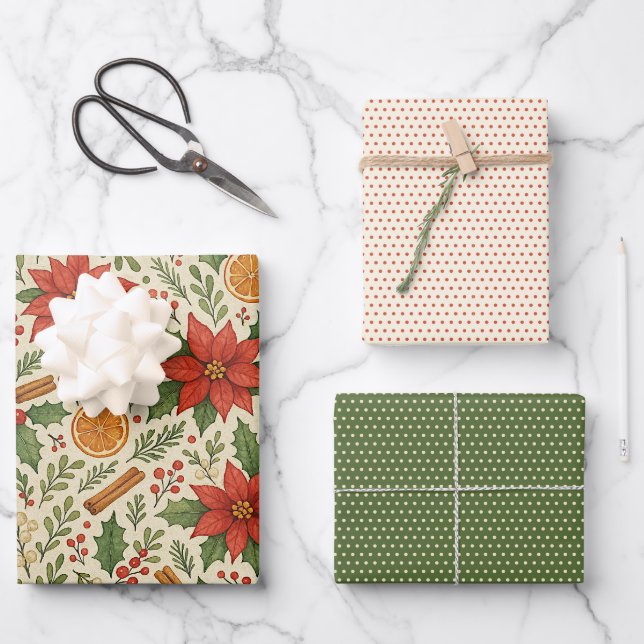 Botanical Mistletoe Classic Floral Art Pattern Wrapping Paper Sheets (Front)