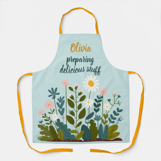 Botanical Modern Elegant  Daisies Personalized Apron (Front)