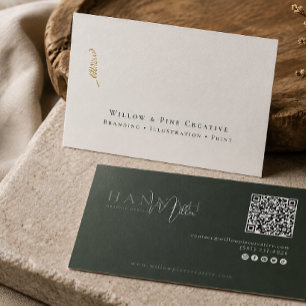 Botanical Modern Elegant Minimalist QR Code Foil Business Cards