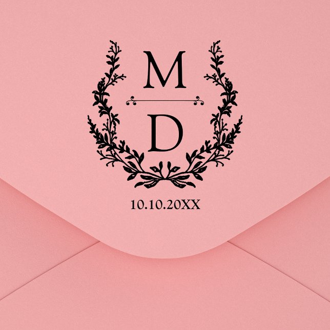 botanical modern initials monogram wedding rubber stamp (Creator Uploaded)