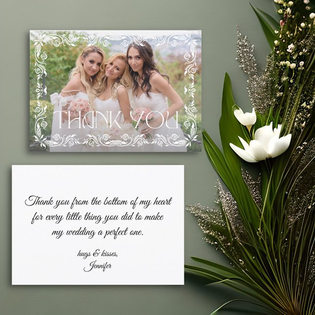 botanical modern script photo bridesmaid thank you card (Creator Uploaded)