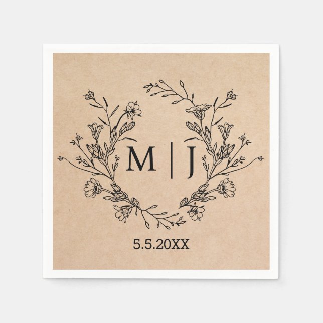  botanical modern script  wedding kraft napkins (Front)