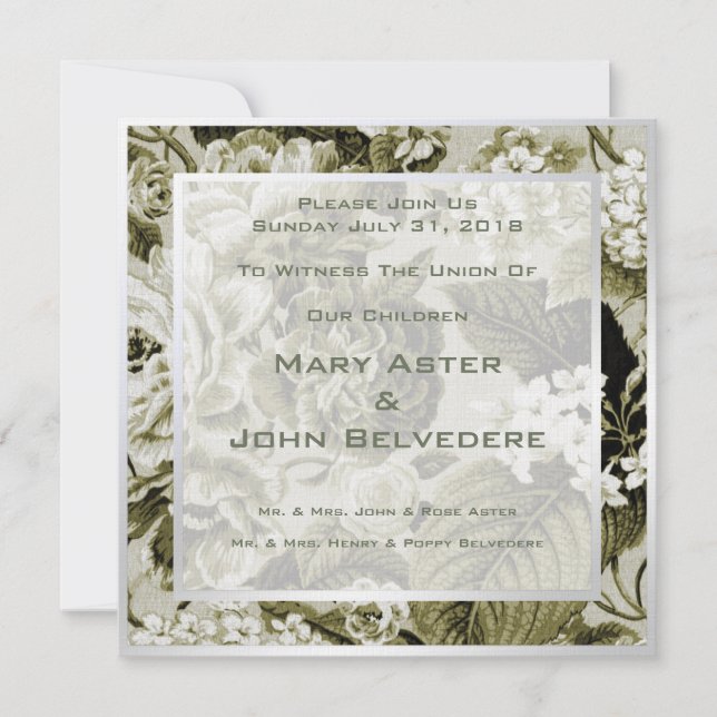 Botanical Modern Vintage Floral Toile Wedding Invitation (Front)