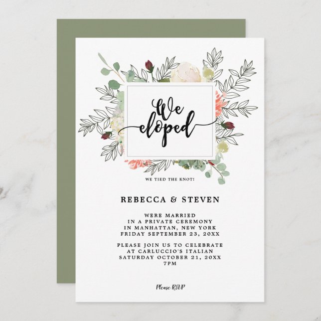 botanical modern we eloped invitation (Front/Back)