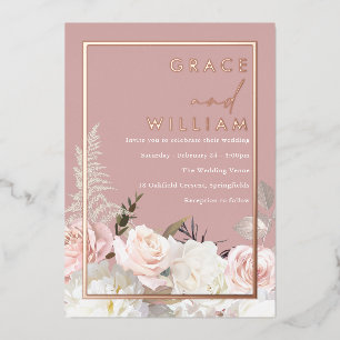 Botanical Modern Wedding Rose Gold Foil Invitation