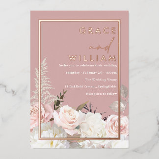 Botanical Modern Wedding Rose Gold Foil Invitation