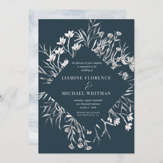 Botanical modern wild flowers Wedding Invitation (Front/Back)