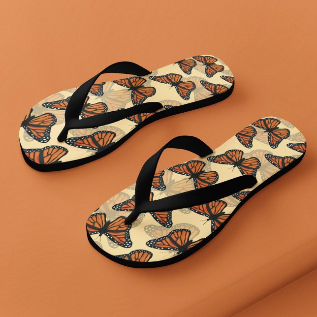 Botanical Monarch Butterflies Pattern Flip Flops (Cute flip flops with butterfly pattern.)