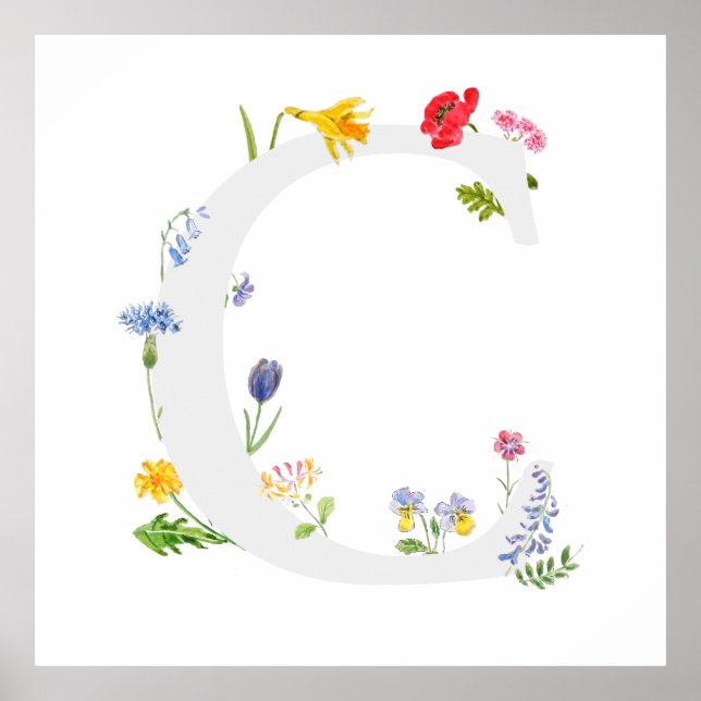 botanical monogram alphabet c wildflowers poster (Front)