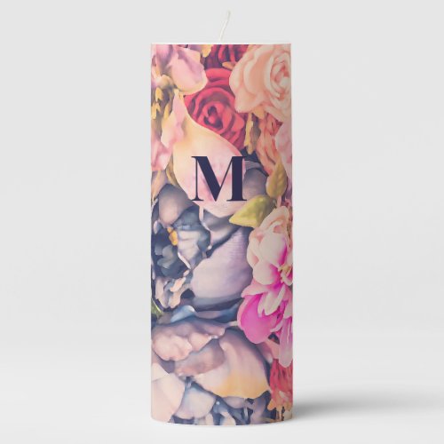 Botanical Monogram Floral Background Flameless Can Pillar Candle