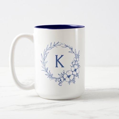 Botanical Monogram Initial Blue Two_Tone Coffee Mug