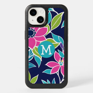Botanical Monogram Initial Floral Blue and Pink OtterBox iPhone 14 Case