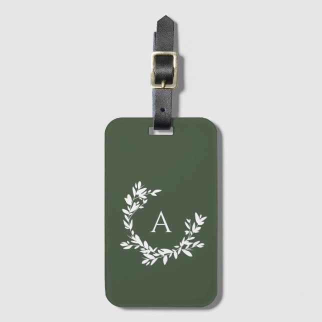 Botanical Monogram Initial Green Luggage Tag (Front Vertical)