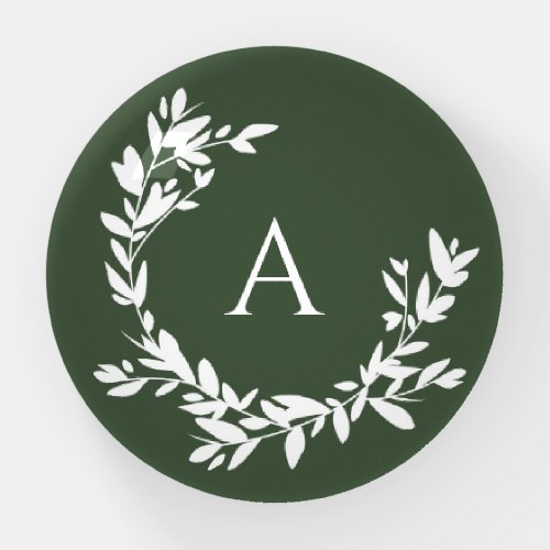 Botanical Monogram Initial Green Paperweight