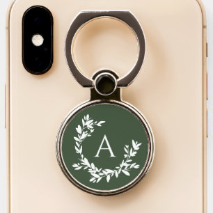 Botanical Monogram Initial Green Phone Ring Stand