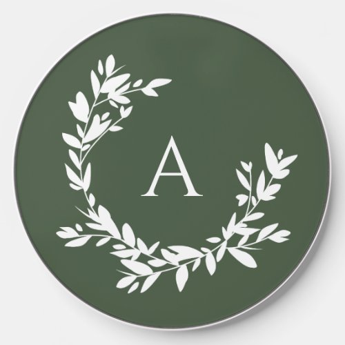 Botanical Monogram Initial Green Wireless Charger