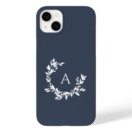Botanical Monogram Initial Navy Blue Case-Mate iPhone 14 Plus Case