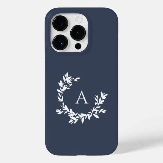 Botanical Monogram Initial Navy Blue Case-Mate iPhone Case (Back)