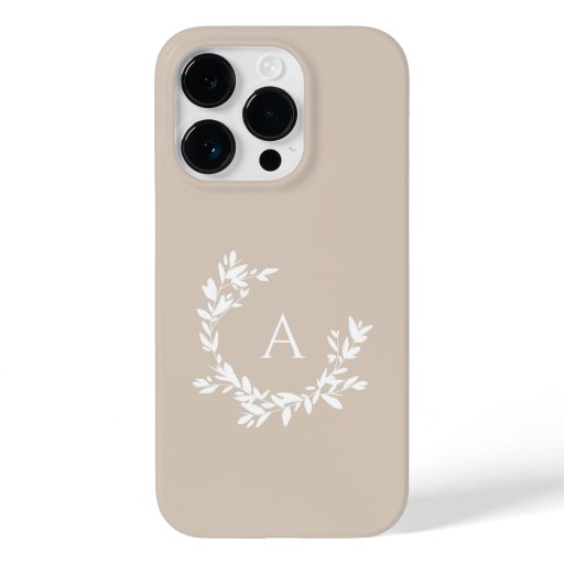 Botanical Monogram Initial Neutral Beige Tan Case-Mate iPhone 14 Pro Case