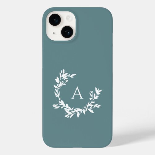 Botanical Monogram Initial Teal Turquoise Case_Mate iPhone 14 Case
